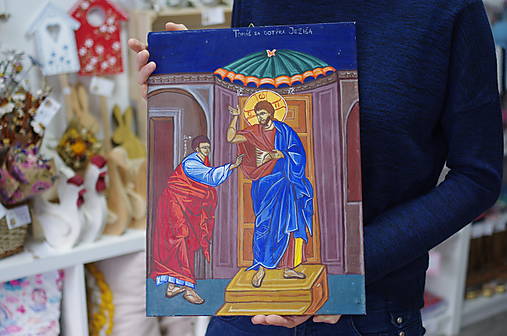 Drevená ikona "Tomáš sa dotýka Ježiša"