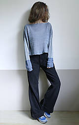 Svetre a kardigány - ľanový šedo-modrý pulover - 16565540_