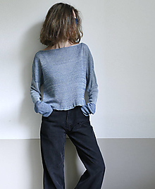 Svetre a kardigány - ľanový šedo-modrý pulover - 16565541_