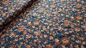 Textil - Bavlnená látka,,okrové kvety na modrej" - 16569692_