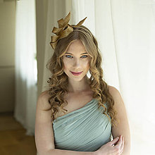 Ozdoby do vlasov - Zlatý fascinátor do vlasov na dvojitej pohodlnej čelenke, na svadbu,  na party - 16568807_