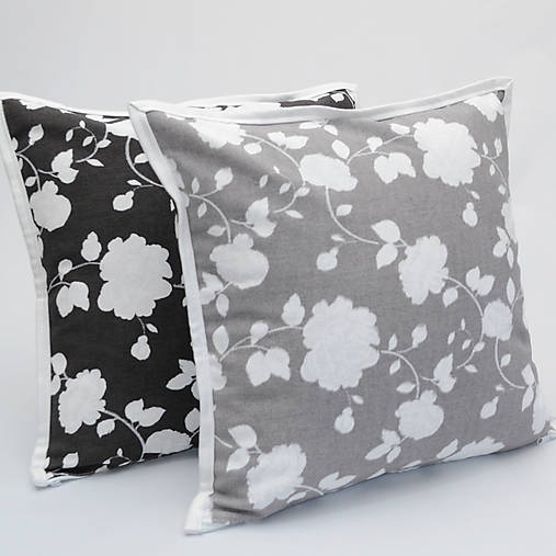 Úžitkový textil - ROSALIE - Biele ruže na sivej a antracitovej - obliečka na vankúš 40x40 - 16568908_