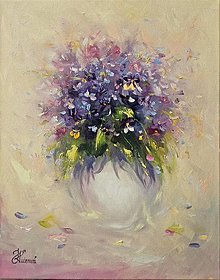 Obrazy - Obraz "Pastelová kytica kvetov" - olejomaľba, plátno, 40x50 cm - 16570794_
