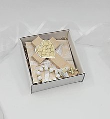 Dekorácie - Žlto-zlatý set krížik, ruženček - k narodeniu/krstu dieťaťa, svadbe - 16569618_