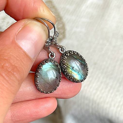 Vintage Filigree Natural Labradorite Set / Vintage náušnice a prívesok s labradoritom E038 (Sada - náušnice + prívesok)