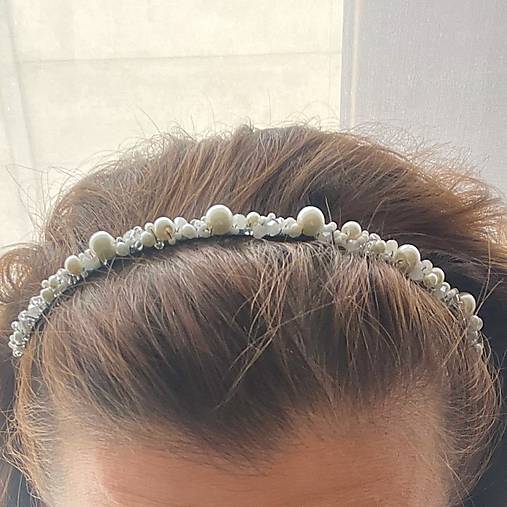 ZĽAVA 40% White Wedding Crystal Beaded Headband / Korálková čelenka biela - svadobná /S0011a