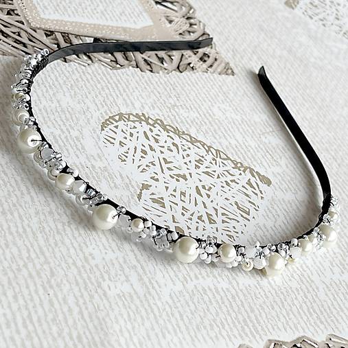 ZĽAVA 40% White Wedding Crystal Beaded Headband / Korálková čelenka biela - svadobná /S0011a