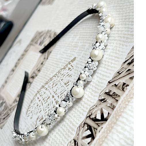 ZĽAVA 40% White Wedding Crystal Beaded Headband / Korálková čelenka biela - svadobná /S0011a