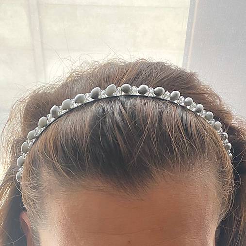 ZĽAVA 40% Silver Beaded Headband / Korálková čelenka strieborná /S0011a