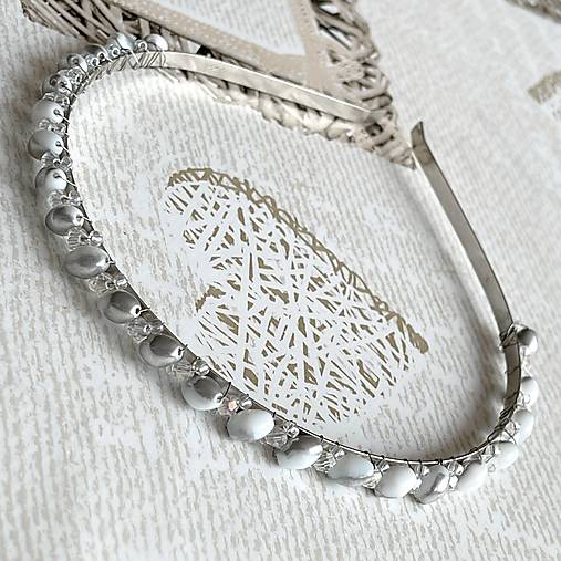 ZĽAVA 40% Silver Beaded Headband / Korálková čelenka strieborná /S0011a