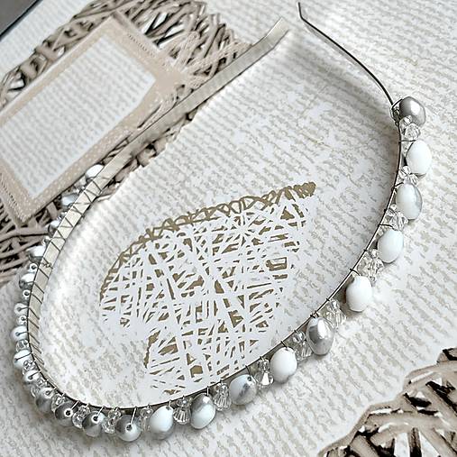 ZĽAVA 40% Silver Beaded Headband / Korálková čelenka strieborná /S0011a