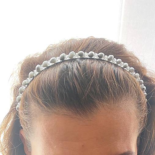 ZĽAVA 40% Silver Beaded Headband / Korálková čelenka strieborná /S0011a