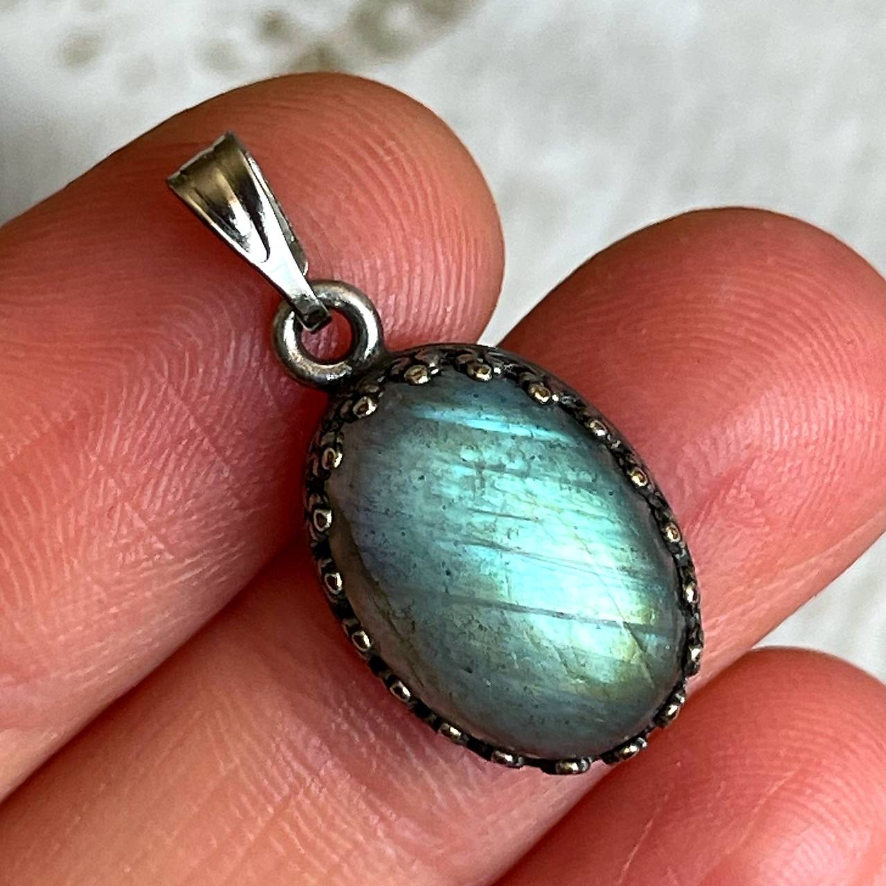 Vintage Filigree Natural Labradorite Set / Vintage náušnice a prívesok s labradoritom E038 (Prívesok)
