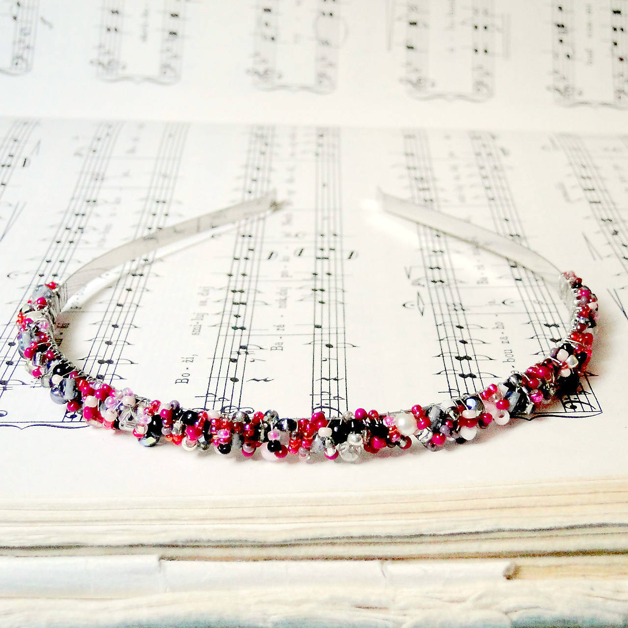 ZĽAVA 50% Juicy Raspberry Pink Headband / Korálková čelenka /S0011