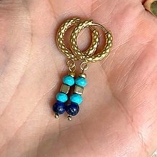 Náušnice - Tyrkenite and Lapis Lazuli Steel Gold Earrings / Náušnice lapis, tyrkenit, oceľ E008 - 16572362_