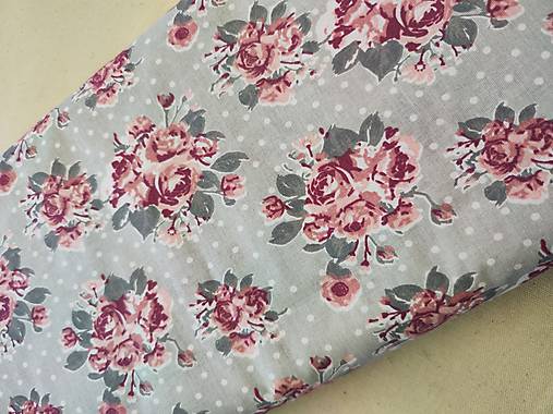 Textil - VLNIENKA DEKA a PRIKRÝVKA 100 % merino top super Ružičky ružové na šedej bodke - 16571156_