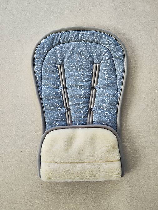 Detský textil - VLNIENKA podložka do kočíka THULE Urban Glide 2 100% MERINO TOP SUPER WASH Natural  Zvieratká šedé - 16572142_