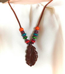 Náhrdelníky - drevený kombinovaný náhrdelník dubový list / výpredaj - 16571667_