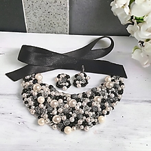 Sady šperkov - Čiernobiely náhrdelník + náušnice - 16572091_