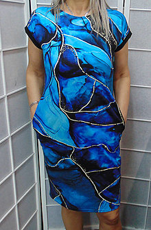 Šaty - Šaty s kapsami - modrý mramor S - XXXL - 16571154_