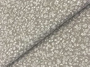 Textil - ❤️100% BAVLNA ❤️BIELE KVETINKY NA ŠEDEJ❤️ - 16571913_