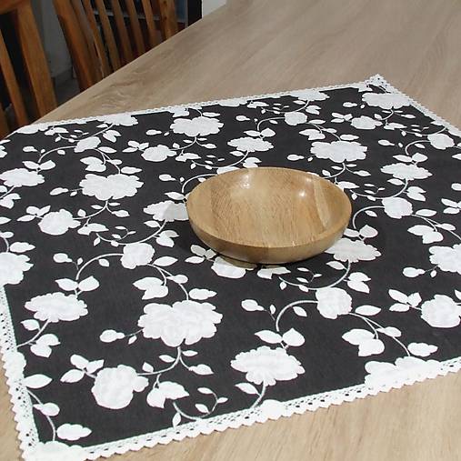 Úžitkový textil - ROSALIE - biele ruže na sivej a antracitovej - štvorcový obrus(2) - 16570942_