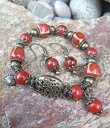 Sady šperkov - Vintage set s červenými keramickými korálikmi - 16572540_