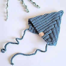 Detské čiapky - PiXie oceľový modrý merino čepček škriatok 6-12 mesiacov - 16571303_