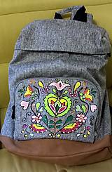 Batohy - šedý ručne maľovaný ruksak - 16574594_