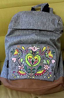 Batohy - šedý ručne maľovaný ruksak - 16574594_