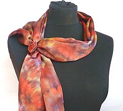 Šatky - Luxusný batikovaný šál so sponou Coral. - 16574227_