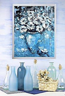 Obrazy - Biele maky v modrom 40x50 - 16573925_