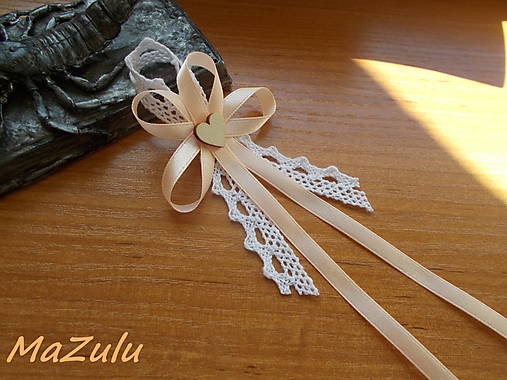 Svadobné pierka - svadobné pierko Vintage  (výška pierka cca 10 cm + visiace stuhy/marhuľové) - 16573581_