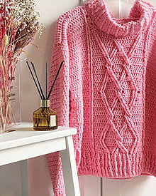 Svetre a kardigány - Ružový hačkovaný pulover - 16573313_