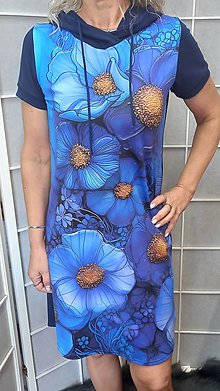 Šaty - Šaty s kapucí - velké modré květy S - XXXL - 16575624_