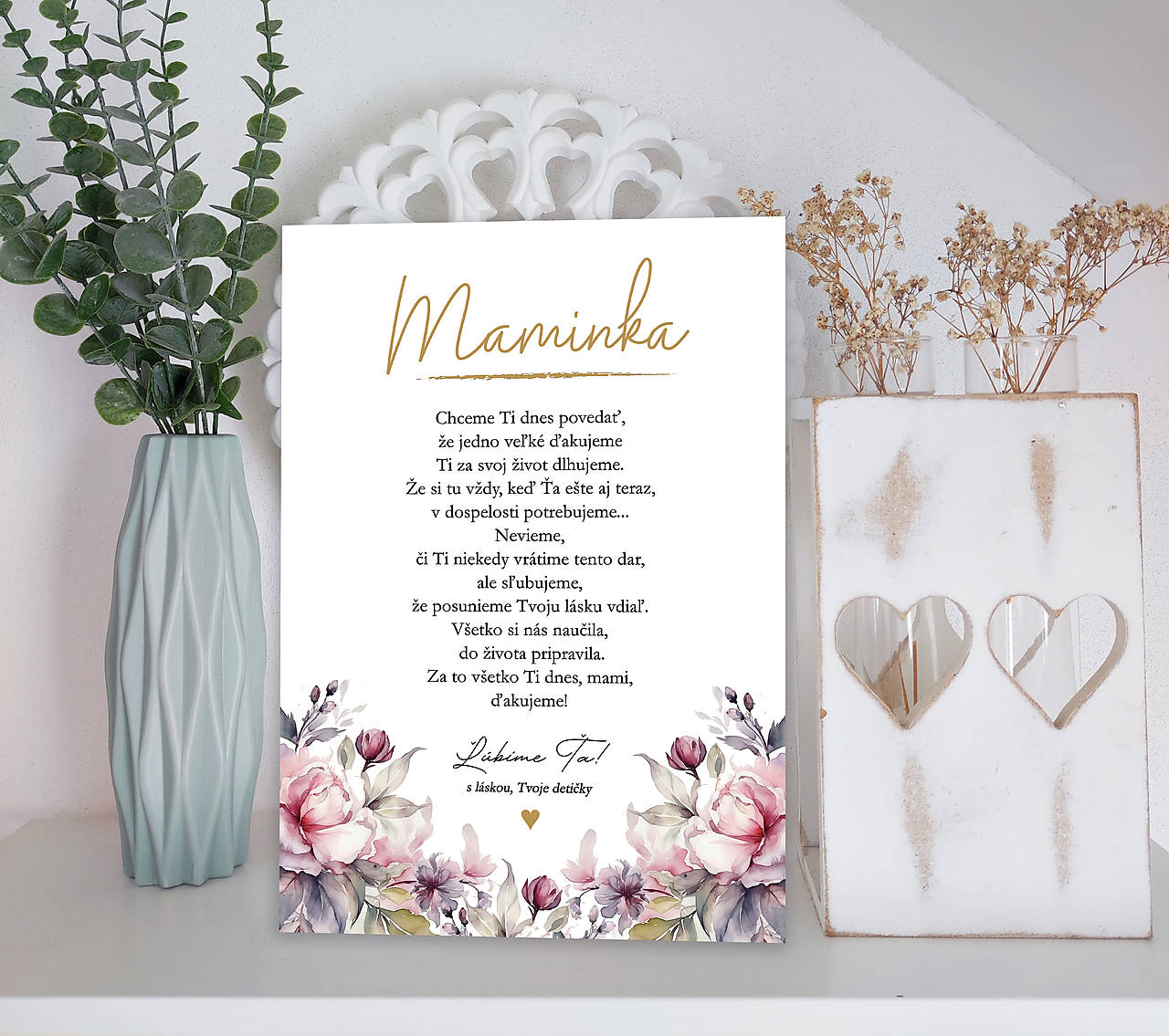 Tabuľka pre mamku na deň matiek  (pivonky)