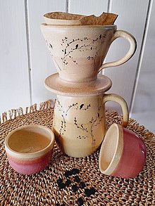 Nádoby - Keramický set na filtrovanú kávu - little birds - 16576118_