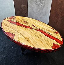 Nábytok - Oválny konferenčný stolík z olivového dreva - 16576488_