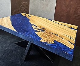Nábytok - Modrý konferenčný stolík z olivového dreva - 16576651_
