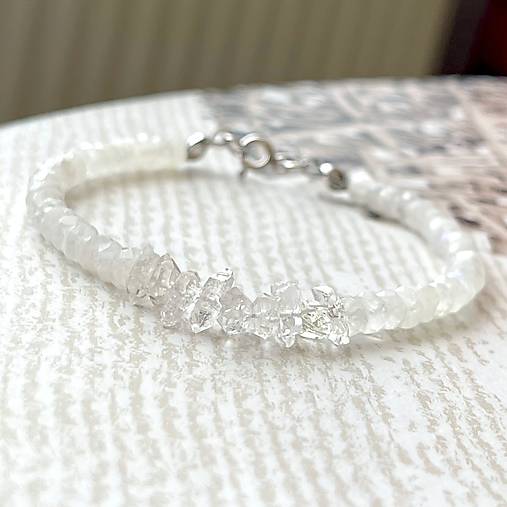 Herkimer Diamond Moonstone Bracelet AG925 RH Plated / Náramok Herkimer diamant, mesačný kameň E038