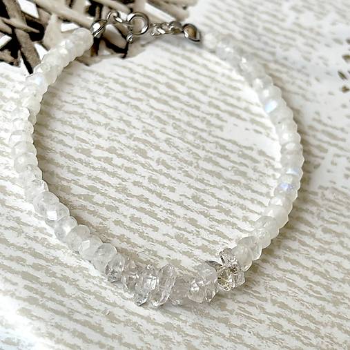 Herkimer Diamond Moonstone Bracelet AG925 RH Plated / Náramok Herkimer diamant, mesačný kameň E038