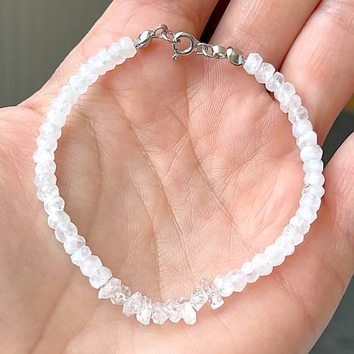 Herkimer Diamond Moonstone Bracelet AG925 RH Plated / Náramok Herkimer diamant, mesačný kameň E038