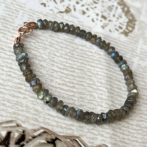 Luxury Labradorite AG925 Rose Gold Plated Bracelet / Náramok brúsený labradoriT AG925, pozlátený E038