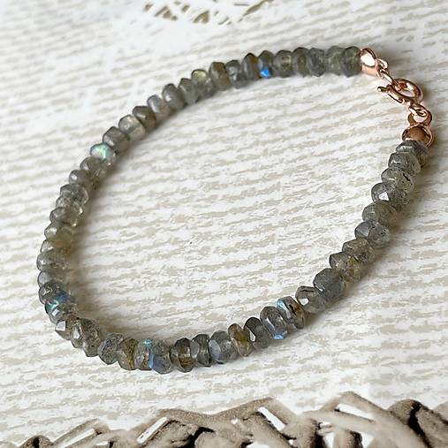 Luxury Labradorite AG925 Rose Gold Plated Bracelet / Náramok brúsený labradoriT AG925, pozlátený E038