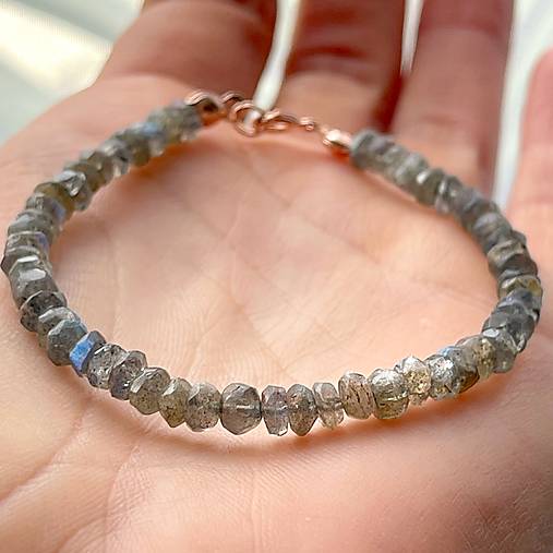 Luxury Labradorite AG925 Rose Gold Plated Bracelet / Náramok brúsený labradoriT AG925, pozlátený E038