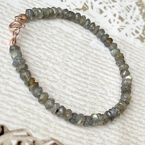 Luxury Labradorite AG925 Rose Gold Plated Bracelet / Náramok brúsený labradoriT AG925, pozlátený E038