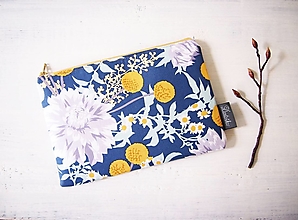 Taštičky - Kozmetická taška veľká - žlté kvety na modrej - 16578360_