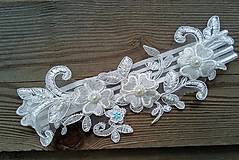 Spodná bielizeň - Ivory svadobný podväzok + čipkové kvety 24 - 16578004_