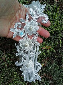 Spodná bielizeň - Ivory svadobný podväzok + čipkové kvety 24 - 16578013_
