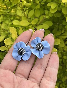 Náušnice - *Blue flowers & strip buttons* - 16577803_